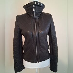Doma Genuine Leather Quilted Bomber Jacket Size Small